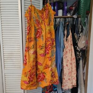 Yellow Floral Smocked Sundress. 3x